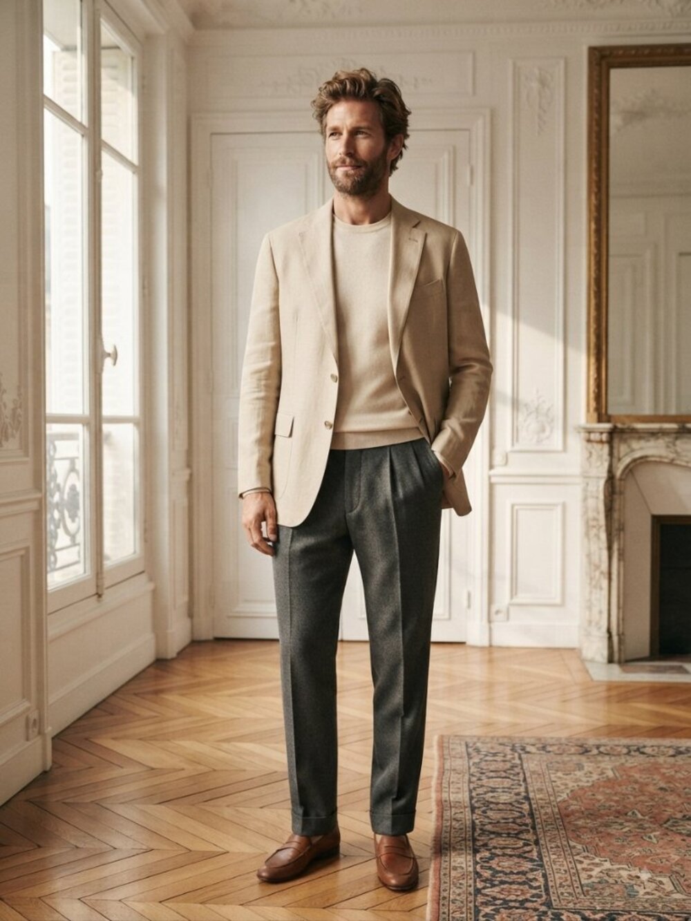 Andrew Fezza Men's Cream 100% Linen Single-Breasted Blazer 44L